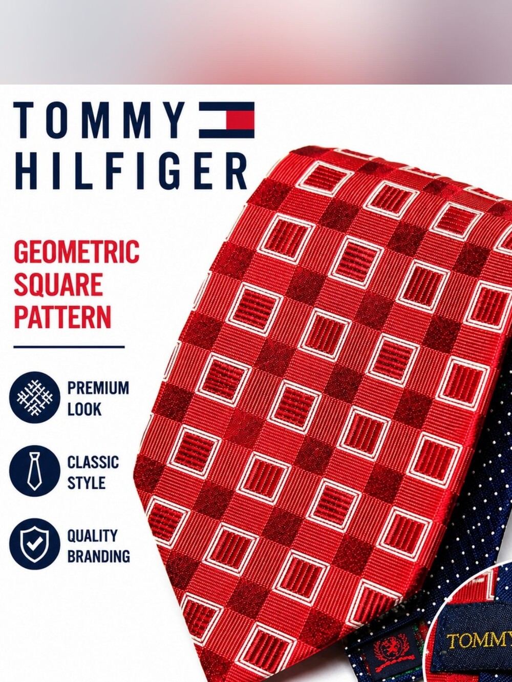 Tommy Hilfiger Men's Red Geometric Silk Tie